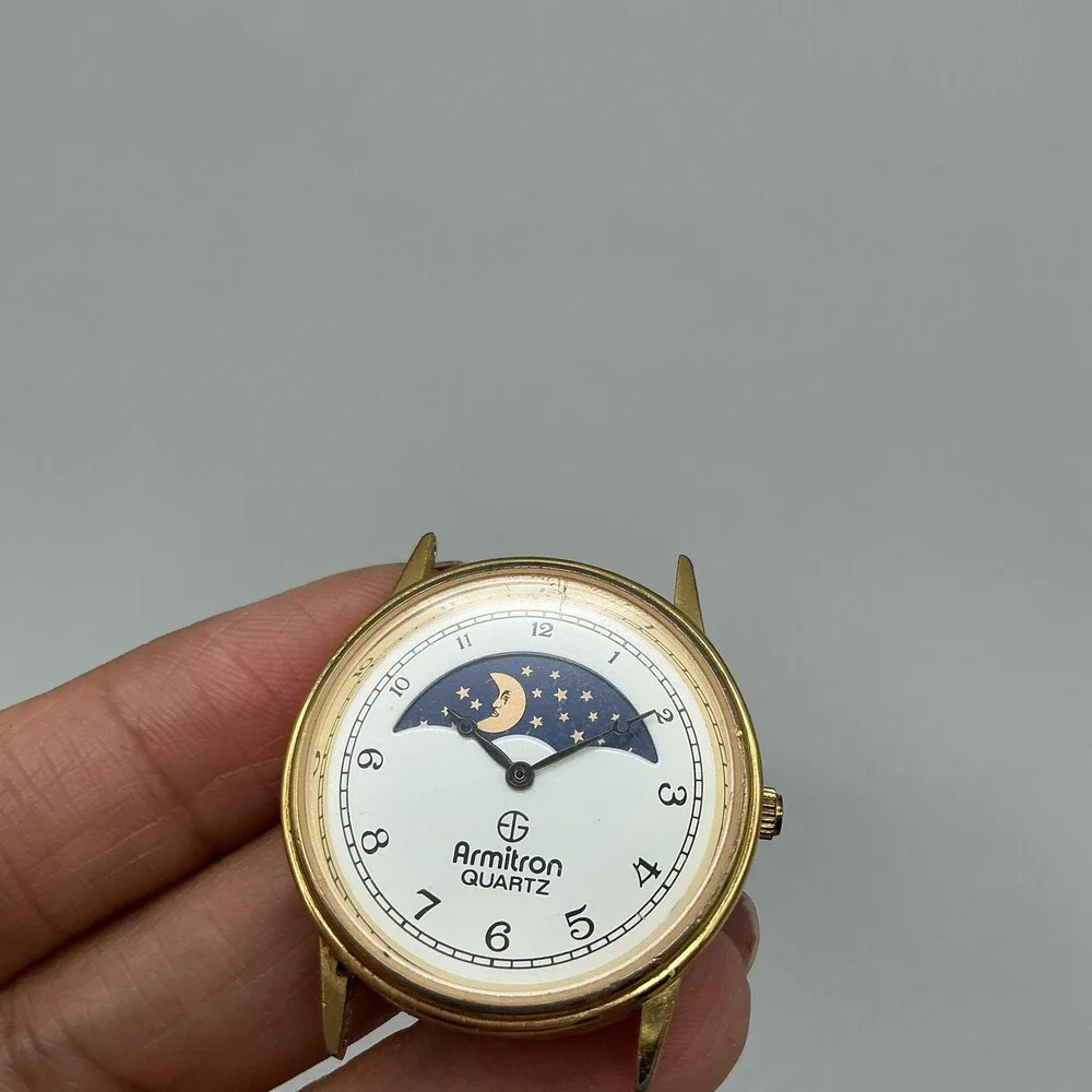 Vintage Armitron Womens Watch 32mm Gold Tone Moon Phase NOT RUNNING FOR PARTS